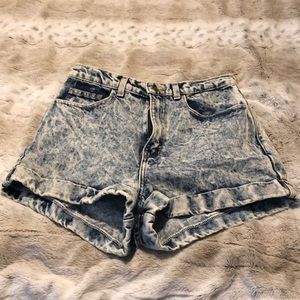 High waisted acid washed jean shorts
